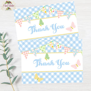 Pastel Pink Butterfly 1st Birthday Thank You - Instant Download