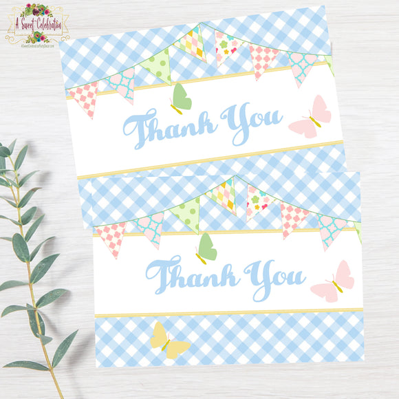 Pastel Pink Butterfly 1st Birthday Thank You - Instant Download