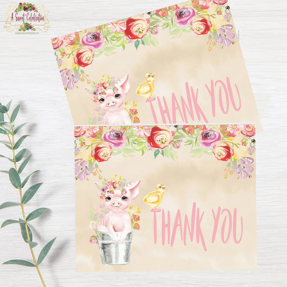 Country Floral Farm PDF Printable Birthday Thank You - Instant digital Download