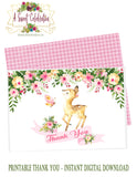 Woodland Deer Floral Birthday Personalized PDF Printable Birthday Invitation with Matching Thank You