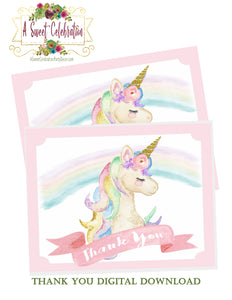 Magical Unicorn and Rainbow Pastel Birthday Thank You - Instant Download
