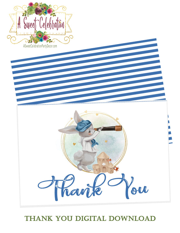 Nautical Sailor 1st Birthday Thank You - Instant Download