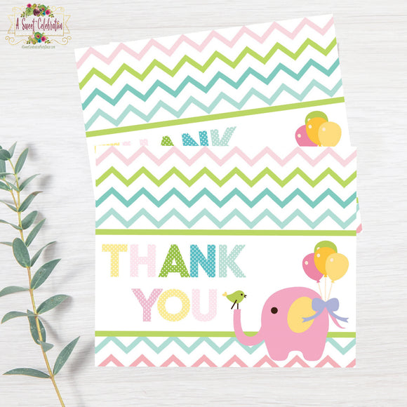 Circus Pink Elephant Baby Shower Thank You - Instant Download JPG