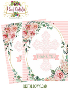 Baptism, 1st Communion or Christening Thank You Blush Florals Instant Download