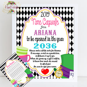 Alice's in ONE-derland Tea Party- Printable PDF Personalized Birthday Time Capsule