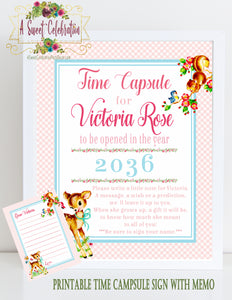 Vintage Woodland Deer PDF Personalized Printable 1st Birthday Time Capsule