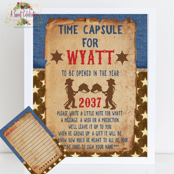 Little Cowpoke - Cowboy Happy 1st Birthday Personalized Time Capsule Sign 1st Rodeo Sign Printable - 8x10