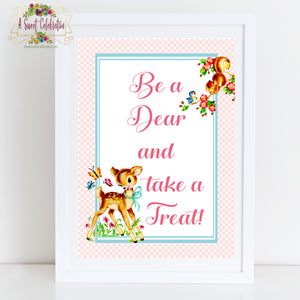 Vintage Woodland Deer PDF Treat Sign Be a Deer and Take a Treat Baby Shower Sign - Instant Download