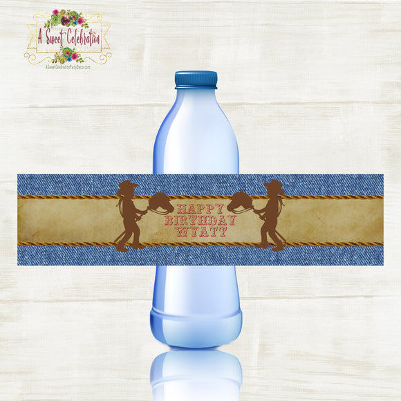 Little Cowpoke - Cowboy Happy 1st Birthday Printable Water Bottle Labels - JPG only