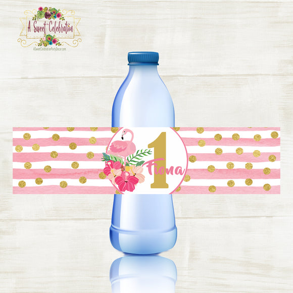 FLAMINGO PINK AND GOLD - PRINTABLE WATER BOTTLE LABELS