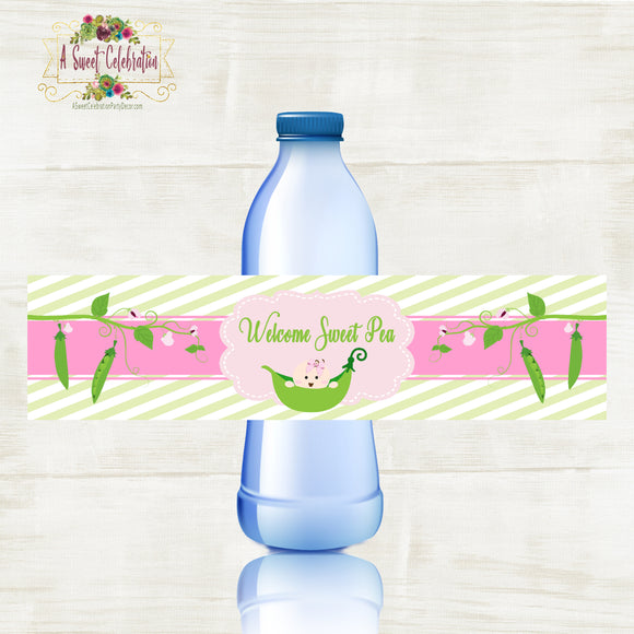 Sweet Pea Baby Shower Water bottle label - Instant Download