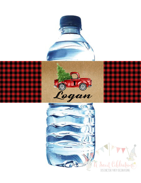 Red Monster Truck Water Bottle Labels, Personalized