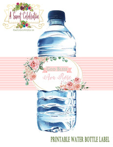 Baptism, 1st Communion or Christening Water Bottle Label in Blush Florals - JPG/PDF Only