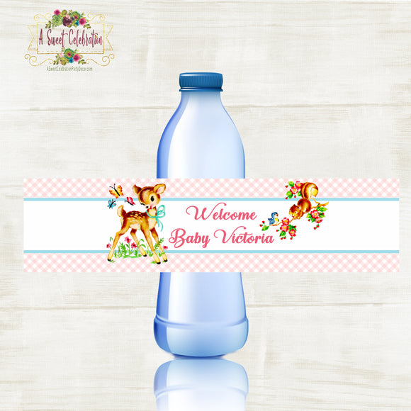 Vintage Woodland Deer PDF Printable Baby Shower Water Bottle Labels