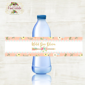 WILD ONE - BOHO - TRIBAL WATERPROOF WATER BOTTLE LABELS