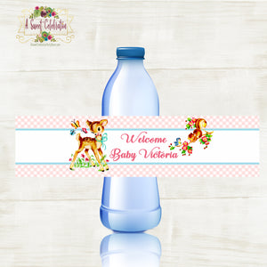 Vintage Woodland Deer Baby Shower Waterproof Water Bottle Labels