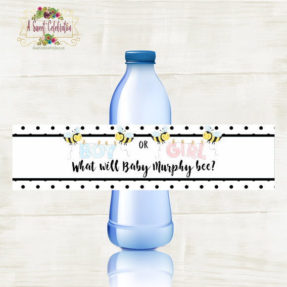 Bee Reveal - What will Baby Bee - Baby Reveal Waterproof Water Bottle Labels