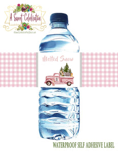 Woodland Winter ONEderland Pink - Waterproof Water Bottle Label