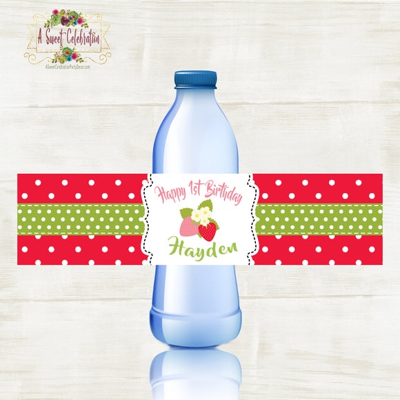 Berry Sweet Strawberry  Birthday - Printable Water Bottle Label