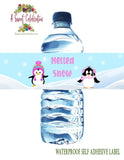 Cute Penguins Winter ONEderland Red - Waterproof Water Bottle Label