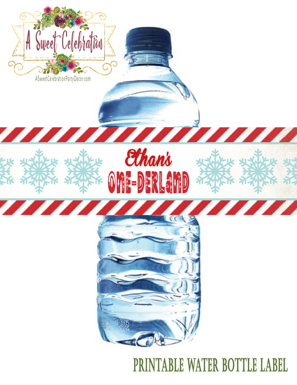 Winter One-derland Vintage 1st Birthday Water bottle Labels JPG/PDF