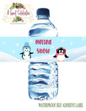 Cute Penguins Winter ONEderland Pink - Printable  - Waterproof Water Bottle Label