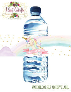 Magical Unicorn and Rainbow Pastel Birthday Magical Water Bottle Labels Waterproof Self Adhesive