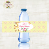 Woodland Floral Deer Baby Shower Personalized Waterproof Water Bottle Label