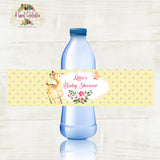 Woodland Floral Deer Baby Shower Personalized Water Bottle Label JPG Printable