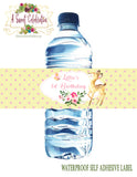 Woodland Deer Floral Birthday Personalized  Waterproof Water Bottle Labels