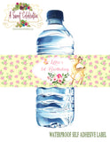 Woodland Deer Floral Birthday Personalized  Waterproof Water Bottle Labels