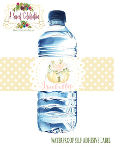 Pastel Little Pumpkin 1st Birthday Personalized Waterproof Water Bottle Labels