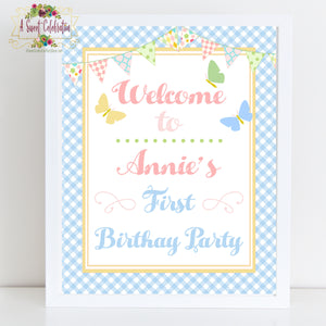 Pastel Pink Butterfly 1st Birthday Personalized Welcome Sign 8x10" - JPG printable