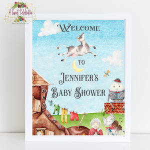 Mother Goose Nursery Rhymes Baby Shower Personalized PDF Printable 8"x10" Welcome Sign