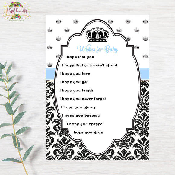 Royal Prince Baby Shower - Wishes for Baby Card - Instant Download - JPG only