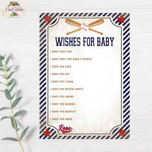 Vintage Baseball Baby Shower PDF Printable Wishes for Baby - Instant Download