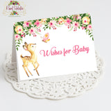 Woodland Floral Deer Baby Shower Wishes for Baby Cards - Instant Download